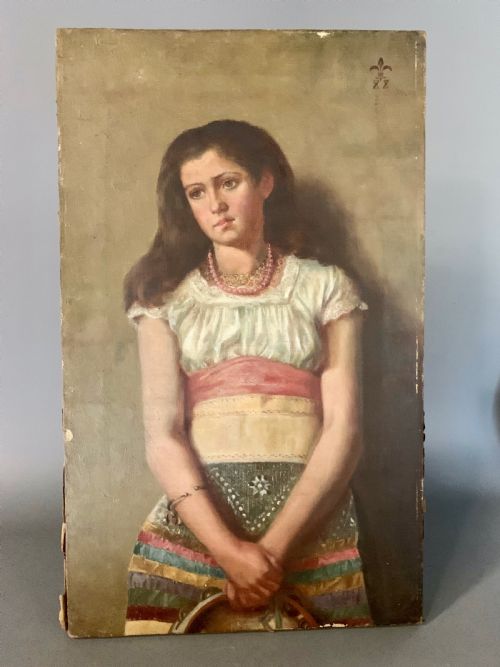 19th Century Oil on Canvas Portrait of a Gipsy Girl