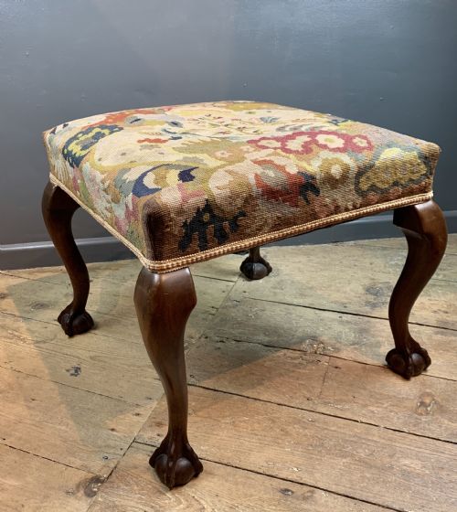 Georgian Style Mahogany Tapestry Footstool, Circa 1910