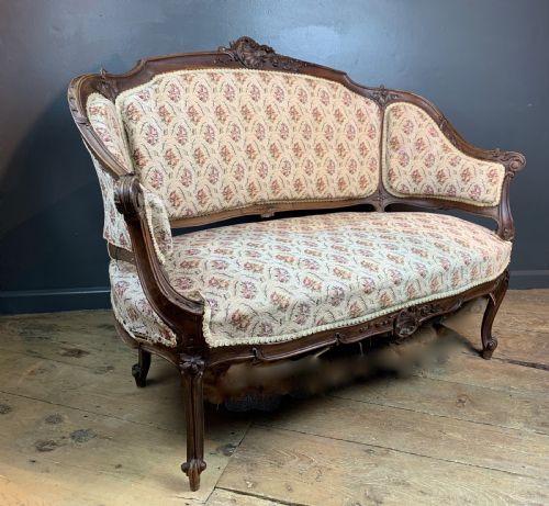 Antique French Walnut Two Seat Sofa in Louis Xv Style