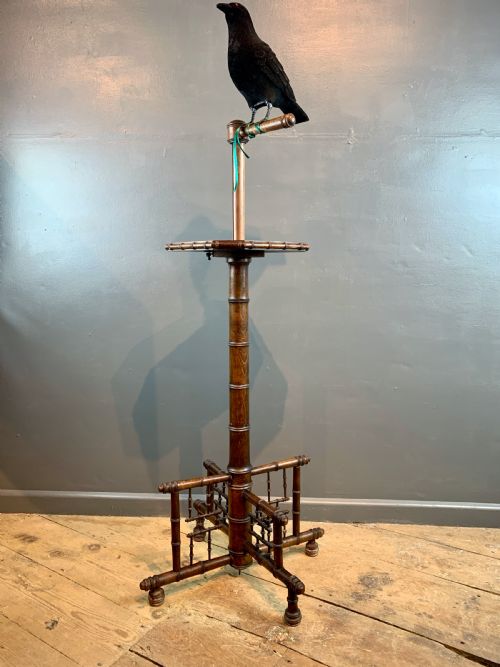 Rare Victorian Mahogany Faux Bamboo Parrot / Bird Perch