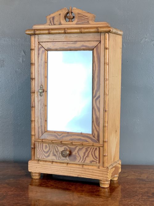 Antique French Faux Bamboo & Pitch Pine Doll's Armoire