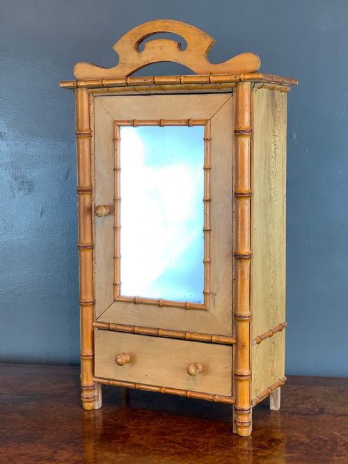 Antique French Faux Bamboo & Pine Doll's Armoire