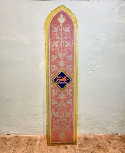 Victorian Acid Etched and Enamelled Stained Glass Window Panel