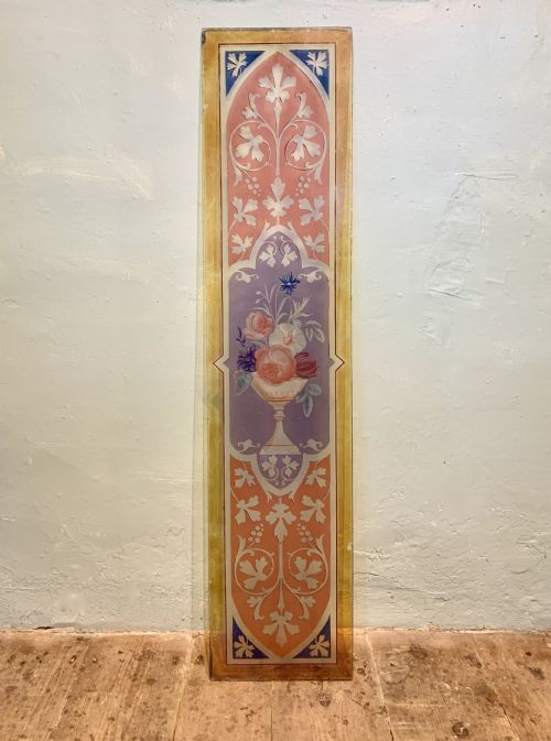Victorian Acid Etched and Enamelled Stained Glass Window Panel