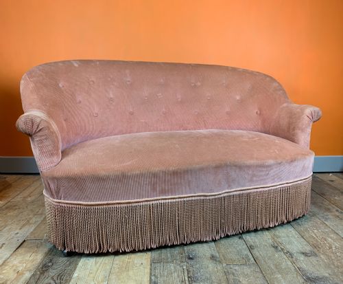 French Napoleon III Two Seat Tub Back Sofa in Pink Corduroy