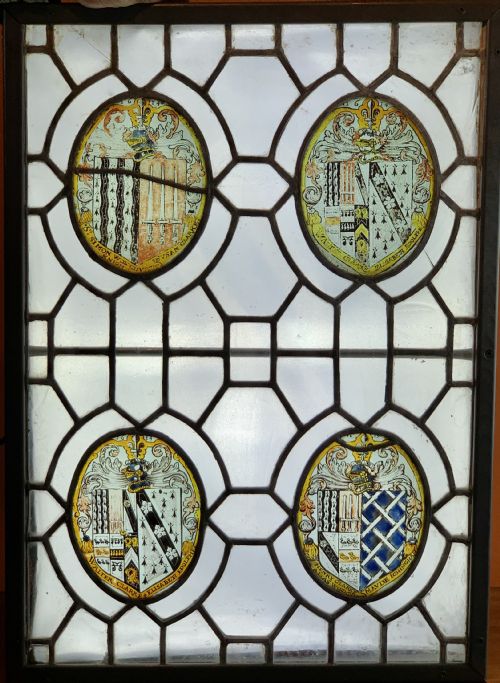 17th Century Armorial Stained Glass Panel Clarke Woodchurch Kent Dated 1614