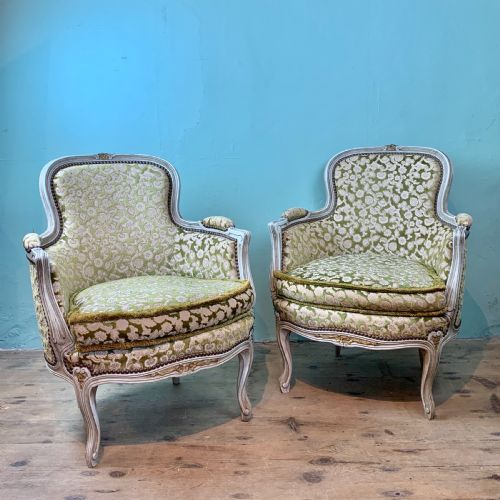 Pair of French Louis Xv Revival Painted Tub Armchairs