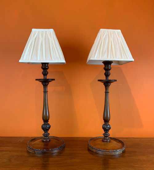 Pair of Georgian Style Turned Mahogany Table Lamps