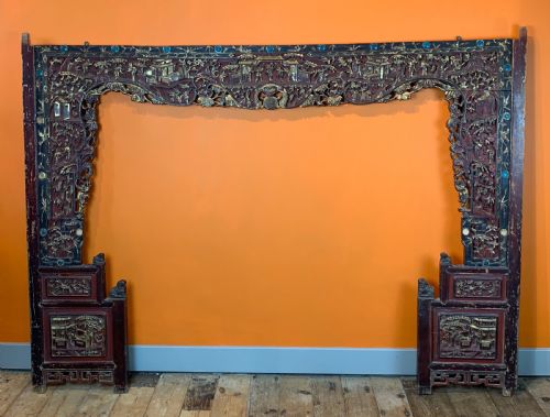Antique Chinese Carved & Gilded Opium Bed Facade