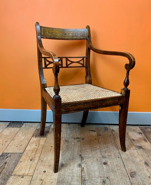 Regency Beech Open Armchair with Original Painted Decoration