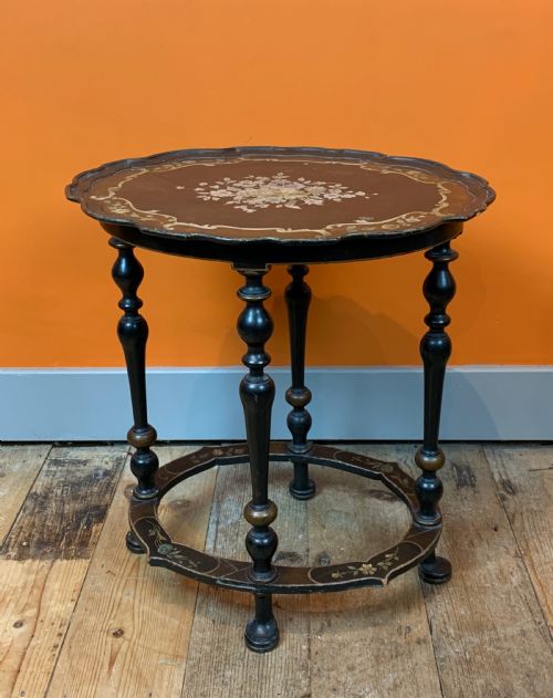 Italian Hand Painted Ebonised Occasional Table