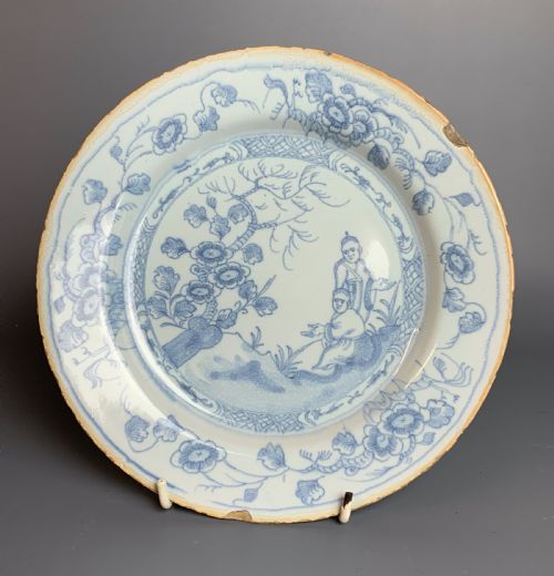 18th Century English Delft Chinoiserie Pattern Blue & White Plate