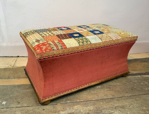 Victorian Patchwork Tapestry Upholstered Box Ottoman Stool