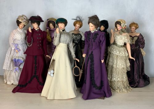 Collection of Nine Large French Fashion Dolls in Edwardian Costume