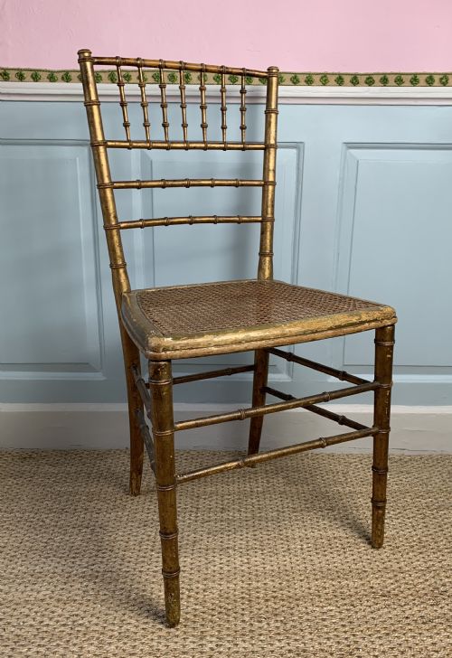 Antique Gilt Faux Bamboo Occasional Chair