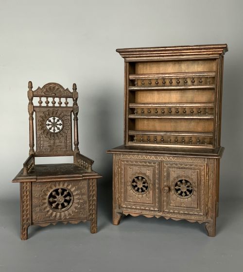 Antique French Doll's Dresser and Armchair
