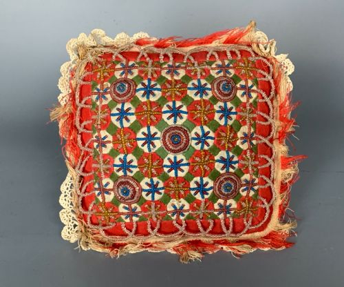 Victorian Felt and Glass Beadwork Sweetheart Pin Cushion
