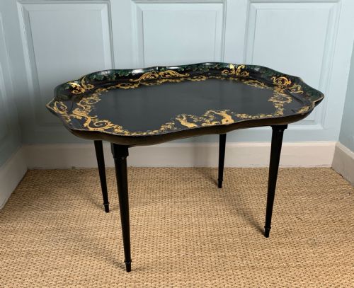 Victorian Jennens & Bettridge Papier Mache Tray on Later Stand