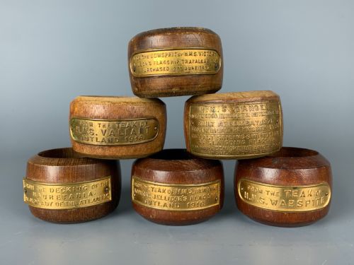 Six Teak Napkin Rings of Naval Interest - Nelson's Hm Victory
