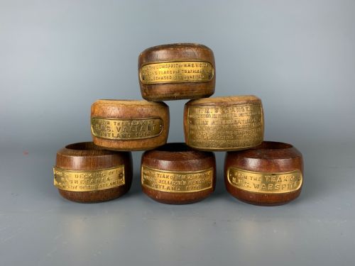 fig 1. Six teak napkin rings of Naval interest - Nelson's HM Victory
