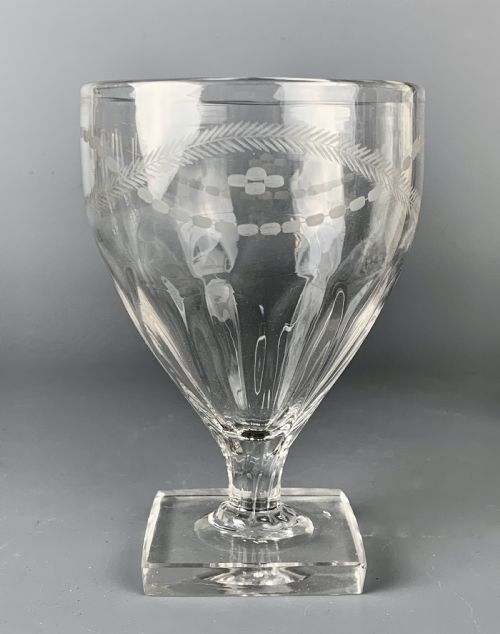 Regency Panel Moulded and Engraved Glass Rummer Wine Glass