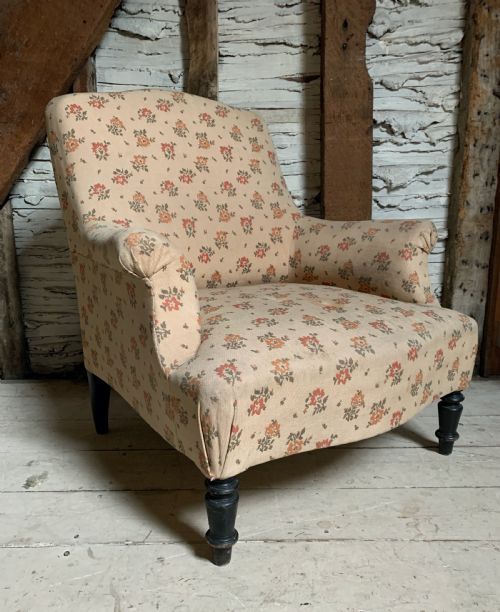 Antique French Napoleon III Armchair with Scroll Arms