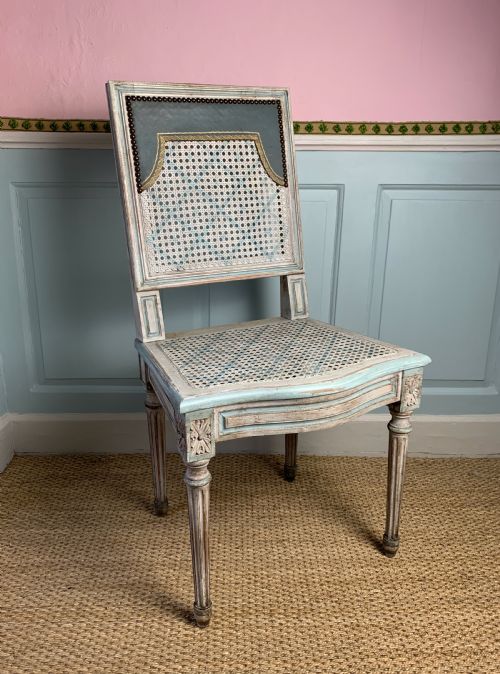 Vintage French Louis Xvi Revival Painted Cane Chair