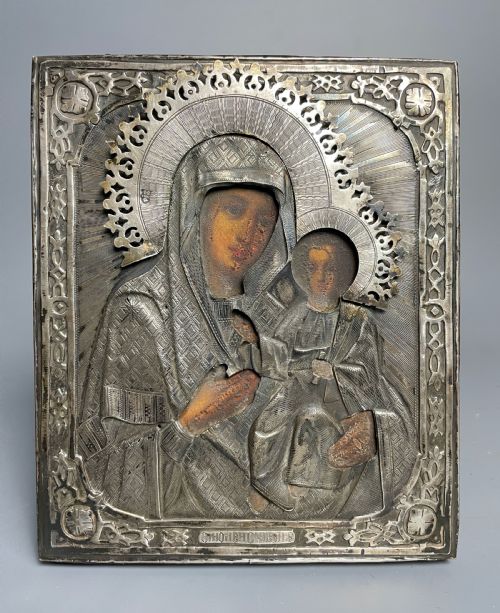 Russian Silver Icon, Moscow 1882, of the Madonna as Holy Mother of Kazan