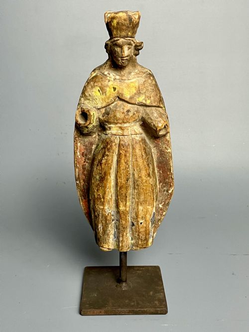 Colonial Spanish Carved Wood Figure of the Madonna, 18th Century