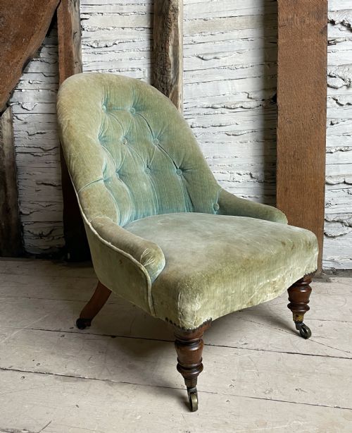 Victorian Child's Iron Framed Button Back Chair