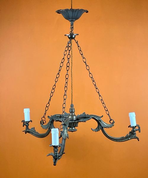 Antique Bronze Converted Gasolier Chandelier