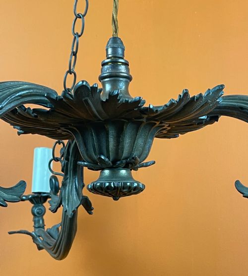 fig 1. Antique bronze converted gasolier chandelier