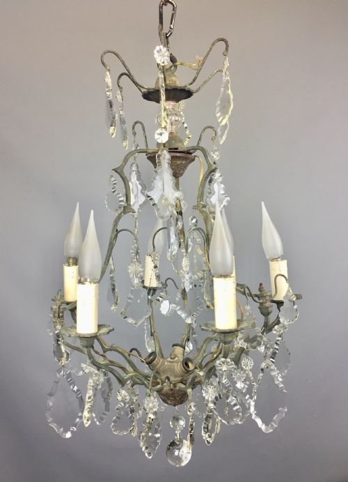 French Cut Glass Six Branch Cage  Chandelier