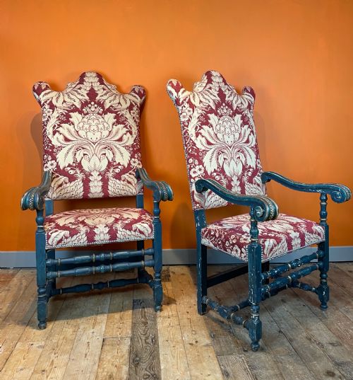 Large Pair of Antique Continental Armchairs in 17th Century Style