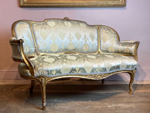 19th Century French Louis Xv Revival Giltwood Sofa