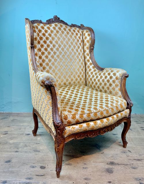 Antique French Louis Xv Revival Wingback Armchair of Generous Proportions