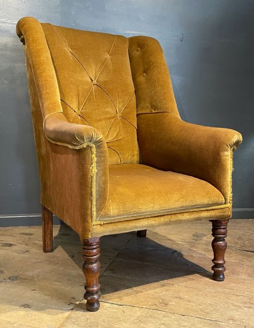 Victorian Wingback Armchair with Buttoned Upholstery