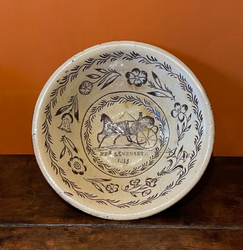 Scottish Sgraffito Redware Dairy Bowl Montrose Pottery