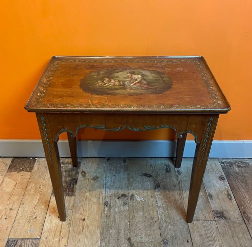 GEORGIAN SILVER TABLE PAINTED WITH A NEOCLASSICAL SCENE