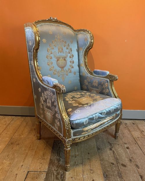 19TH CENTURY FRENCH GILTWOOD WINGBACK ARMCHAIR - ADDITIONAL PHOTO 1