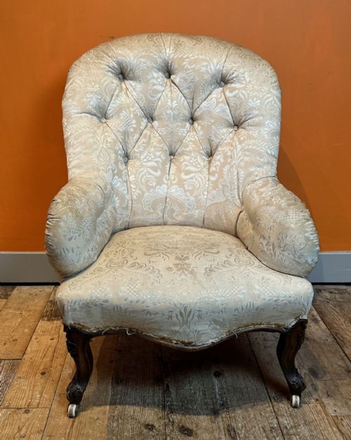 VICTORIAN IRON FRAMED BUTTON BACK ARMCHAIR - ADDITIONAL PHOTO 1