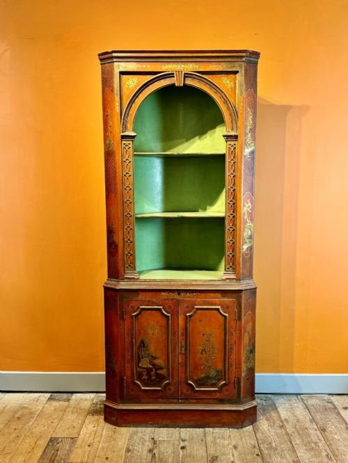 ANTIQUE RED CHINOISERIE CORNER CUPBOARD - ADDITIONAL PHOTO 2