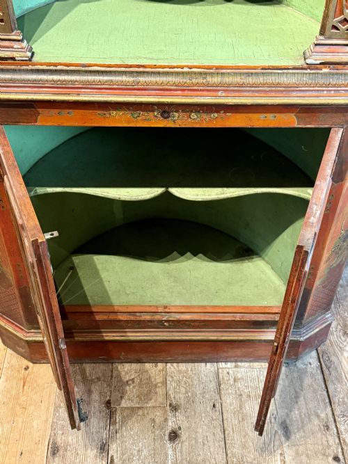 ANTIQUE RED CHINOISERIE CORNER CUPBOARD - ADDITIONAL PHOTO 7