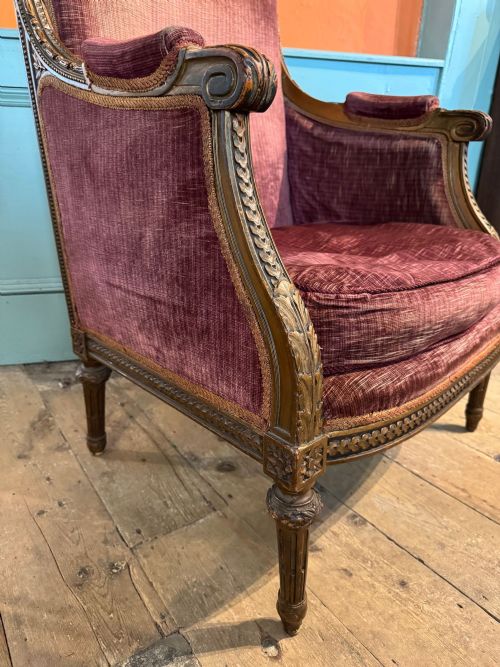 ANTIQUE FRENCH LOUIS XVI STYLE CARVED WALNUT ARMCHAIR - ADDITIONAL PHOTO 2