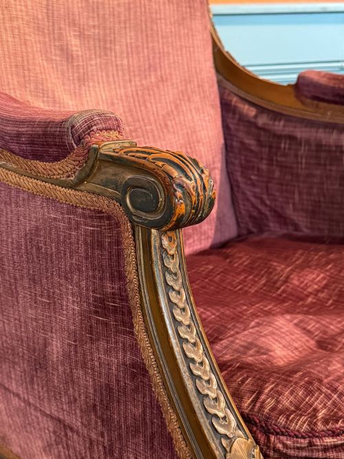 ANTIQUE FRENCH LOUIS XVI STYLE CARVED WALNUT ARMCHAIR - ADDITIONAL PHOTO 3