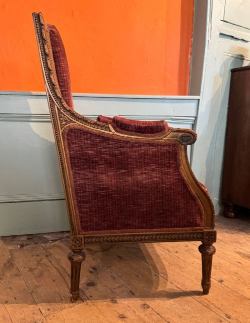 ANTIQUE FRENCH LOUIS XVI STYLE CARVED WALNUT ARMCHAIR - ADDITIONAL PHOTO 5
