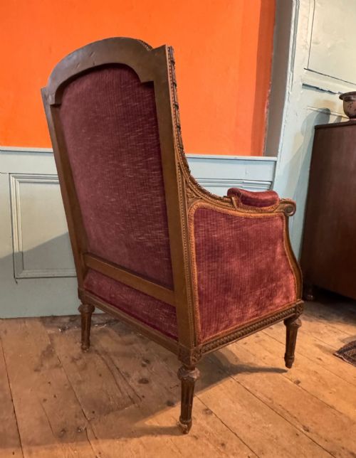 ANTIQUE FRENCH LOUIS XVI STYLE CARVED WALNUT ARMCHAIR - ADDITIONAL PHOTO 6