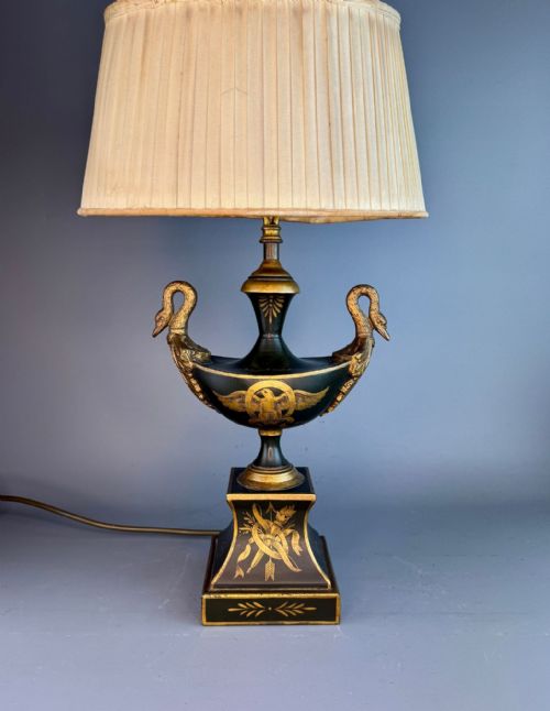 Vintage Toleware Urn Shaped Table Lamp in Empire Style