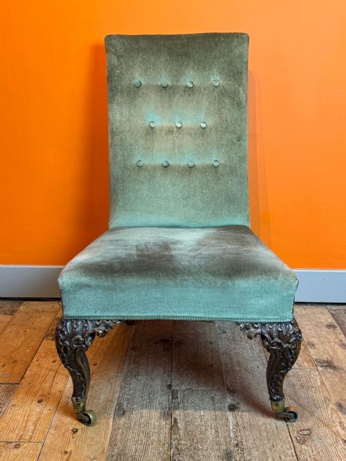 fig 1. 19th Century Occasional Chair with Scroll Carved Walnut Supports