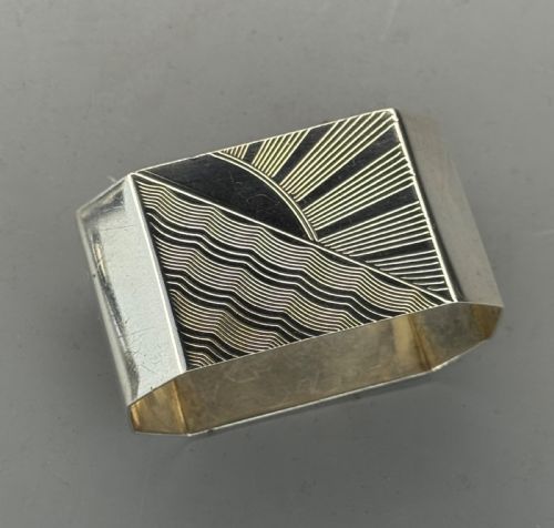 Art Deco Silver Napkin Ring with Sunburst Engraving